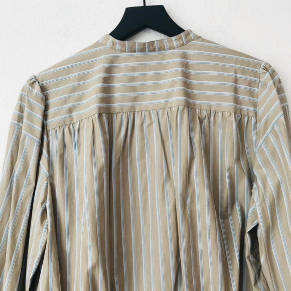 New! Theory Shirred Yoke Mandarin Collar Buttoned Down Blouse Top - Picture 8 of 15